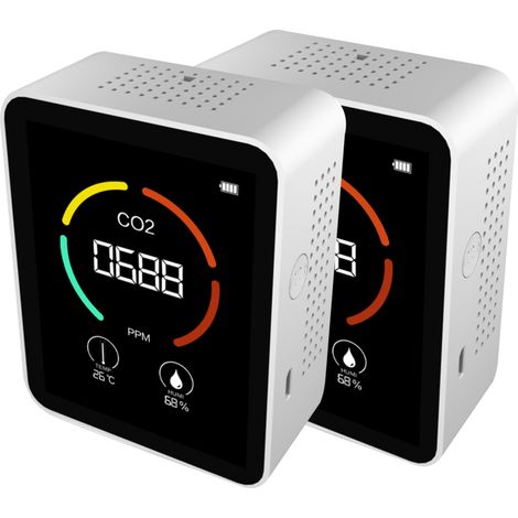 Détecteur de dioxyde de carbone 3 en 1, moniteur de qualité de l'air, 2 pièces, analyseur de température et d'humidité pour CO2 (1/5)