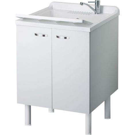 Lavatoio lavapanni bianco in nobilitato idrofugo 60x60 cm con vasca in polipropilene e maniglie cromate – da interno – Negrari