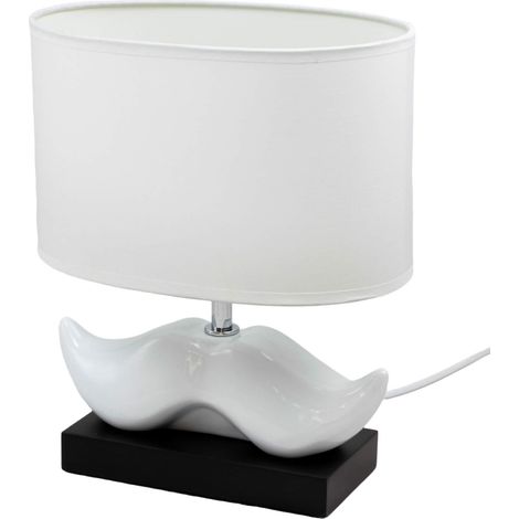 Lampe a poser Moustache ceramique noir et blanc Luminaire LED chevet chambre salon (1/3)