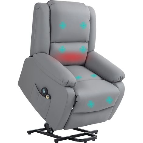 Sillón Levanta Personas Eléctrico con 8 Punto de Masaje Función de Calentamiento 2 Controles Remotos y Bolsillo Gris (1/5)