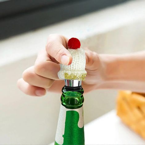 Tappo per vino natalizio Tappo per bottiglie di vino a forma di cappello di Babbo Natale Tappo decorativo riutilizzabile per la maggior parte delle bottiglie di vino (1/4)
