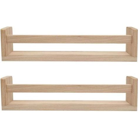 Étagère Murale Flottante En Bois Naturel 2 Pièces Bibliothèque Enfant Chambre Décor Bain Épices Cuisine