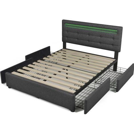 Cama canapé 140x200 cm con LED y 4 cajones, cabecero regulable, gris HOMVRA (1/5)