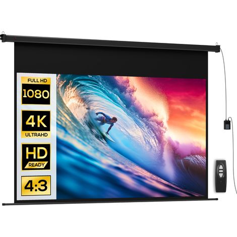 Écran vidéoprojecteur 100 Pouces, 16:9 4K HD montage mural ou plafond, panneau de commande et télécommande