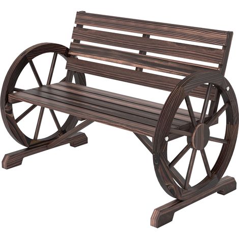 Banc de jardin 3 places banc en bois. Style rustique chic, accoudoirs, roues, carbonisation - Un banc pour un jardin authentique (1/5)