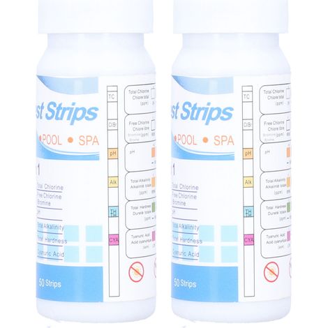 2 Flaschen 6-in-1 Wasserchemie-Teststreifen für Schwimmbad, Spa und Garten (1/5)