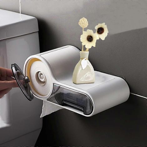 Panier de rangement pour salle de bain, panier de rangement pour papier toilette avec 3 séparateurs, organisateur rustique en plastique tissé pour salle de bain (1/5)