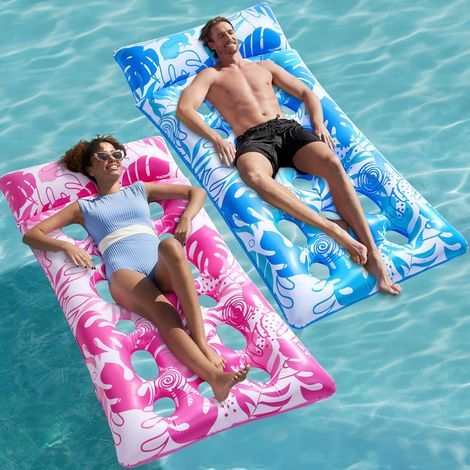 Matelas gonflable pour piscine, matelas de piscine, transat avec appui-tête pour adultes, tapis flottant, radeau pour lac, plage, piscine, jeux d'eau (Bleu, Rose) (1/5)