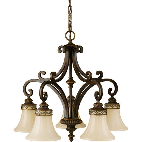 Elstead Drawing Room - Lampadario a 5 luci multibraccio finitura noce, attacco E27 (1/4)