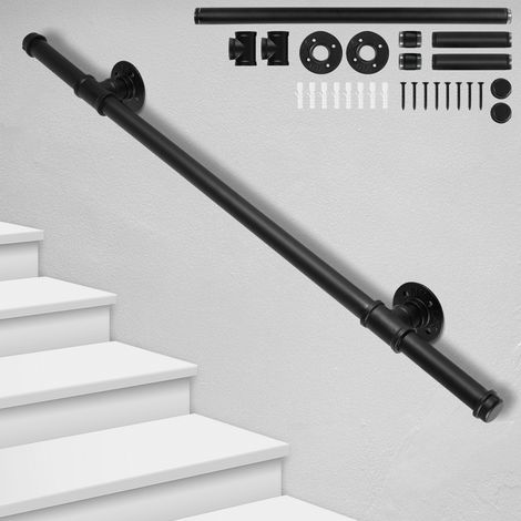 SWANEW Rampa per scale a muro 100cm Corrimano in acciaio al carbonio Supporti a muro per bambini più grandi Indoor Outdoor (1/5)