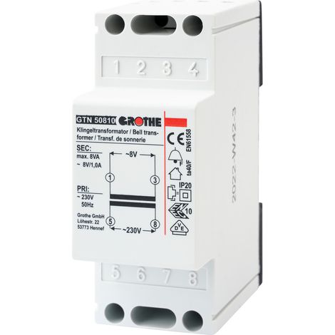 Grothe GTN 50810 Transformador de timbre, 8V, 18VA, certificado VDE, 14207