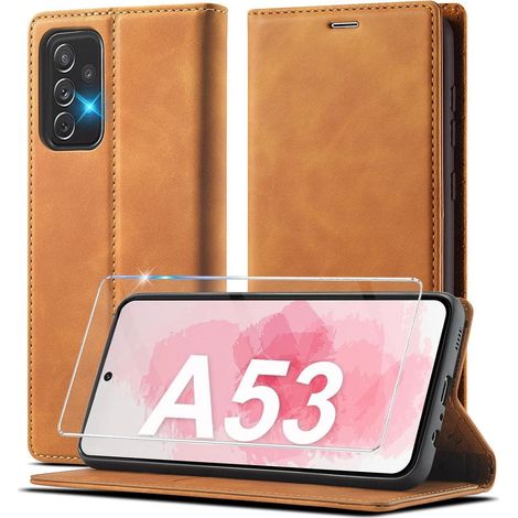 Coque portefeuille cuir pour Samsung Galaxy A53 5G avec support et fermeture magnétique, marron (1/5)