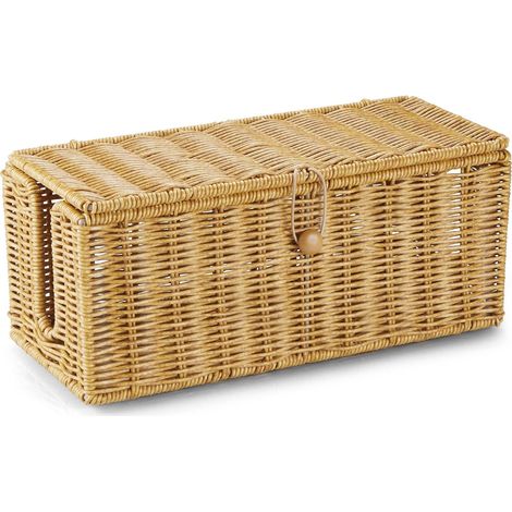Boîte de gestion de câbles, organiseur de câbles en rotin synthétique tissé à la main, 2 fentes ouvertes latérales, boîte cache-câbles, organiseur de câbles sous bureau pour fil USB, chargeur TV PC et (1/5)