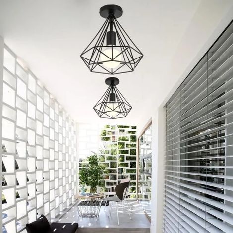 U-do 2Pcs Plafonnier Industrielle Cage forme Diamant Noir - Sans housse en tissu (1/4)