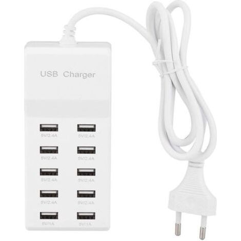 Fdit 10 USB-Wandladegerät, USB-Ladestation mit mehreren Anschlüssen, 100–240 V Reise-USB-Hub-Steckdosenleiste mit Kabel für mehrere Geräte (EU) (1/4)
