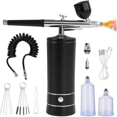 Portable Electric Paint Spray Gun Set, Suitable for Painting, Tattoo, Nail Art and Cakes,Black (1/5)