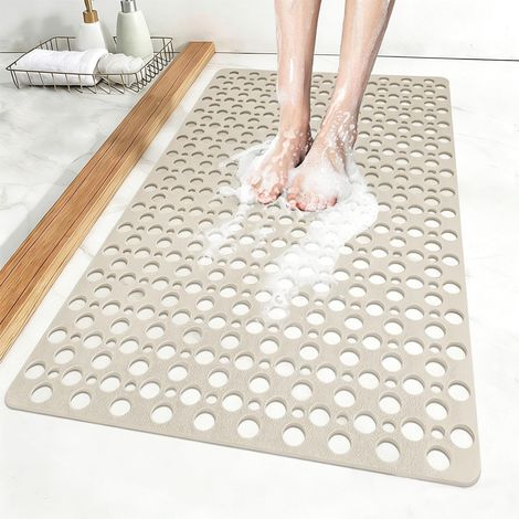 Tapis de douche antidérapant 60 x 90 cm, en TPE avec ventouses, tapis de bain anti-moisissure, sans BPA, antidérapant, kaki, 60 x 90 cm (rectangulaire) (1/5)