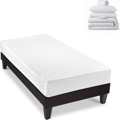 Pack Absolu 90x190 cm Matelas Mousse + Sommier Bois + Accessoires (1/5)