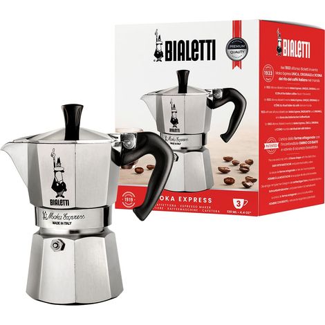 Caffettiera Moka Express Restyling 3 Tazze in Alluminio con Manico (1/5)