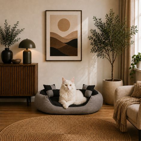 belviona Katzenkörbchen 4-in-1, wendbares Katzenbett mit niedrigem Einstieg, kratzfest & wasserabweisend, 85x70 cm, grau/schwarz (1/5)
