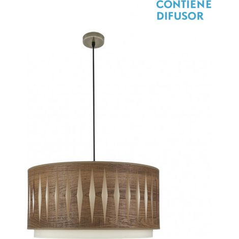 Alexandra Suspension 2xe27 Cuir/Bois Foncé Regx50x50 cm