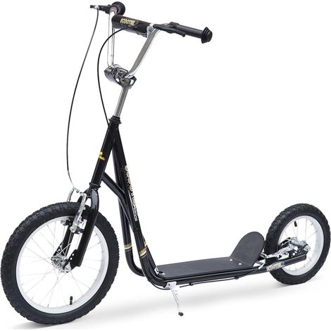 Trottinette patinette Vélo Enfant à partir de 5 Ans Tout Terrain Grands pneus gonflables Guidon réglable poignées Freins et béquille pour Adultes et Enfants Acier Noir (1/5)