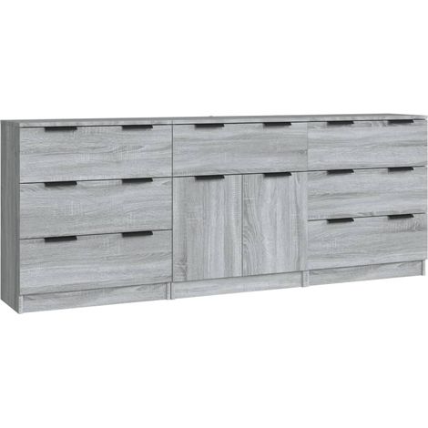 Aparador buffet cómoda gabinete unidad de almacenamiento organizador cocina sala de estar sala de estar 3 piezas sonoma madera contrachapada gris 020037185