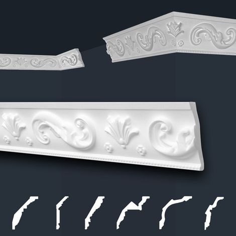 Moulures de stuc à motifs blancs, EPS Styropor ajustement forme, Paquets d'épargne Marbet série B: B-51 / 45x90mm, 20 Mètres / 10 Bandes