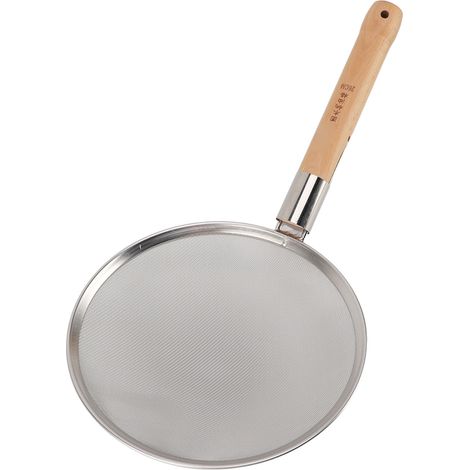 Cuillère à trous à mailles fines avec manche en bois, en acier inoxydable 304, légère et portable, grande, pour la cuisson et la friture, diamètre 26 cm/10,2 pouces (1/5)