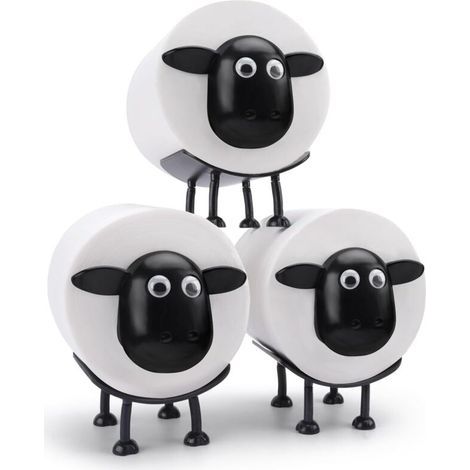 3er-Set Toilettenpapierrollenhalter mit Schafmotiv – Lustiger, freistehender Toilettenpapierhalter – 3D-gedruckt – Schwarz – Witzige Aufbewahrung für Toilettenpapierrollen