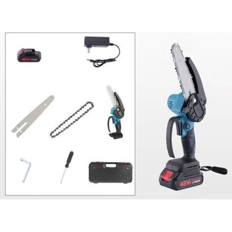 Mini scie à chaîne avec batterie 1500 Mah, 6 pouces, scie à chaîne électrique avec moteur puissant 21V 800W, jardin, coupe de bois en ciseaux (1/5)