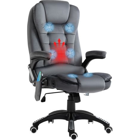 Massage Recliner Chair Heated Office Chair with Six Massage Points Velvet-Feel Fabric 360° Swivel Wheels Grey (1/5)