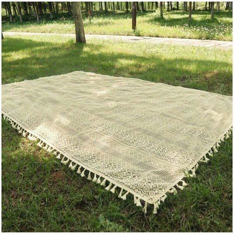 1 pièce Tapis de pique-nique style bohème en jacquard avec dentelle, avec pompons et ajouré (1/4)