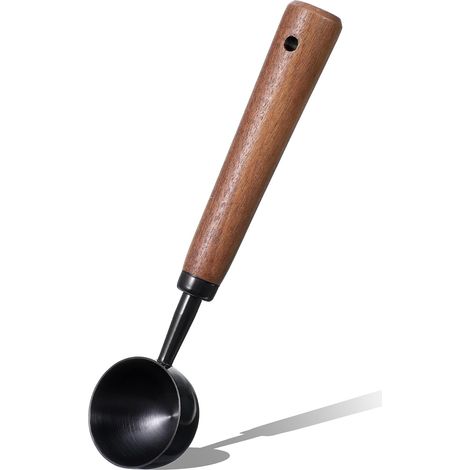 Cuchara medidora de café vintage, cucharadita de 15 ml con mango de nogal, utensilio de cocina retro de acero inoxidable para medir y servir café, té y más (Gris antracita) (1/5)