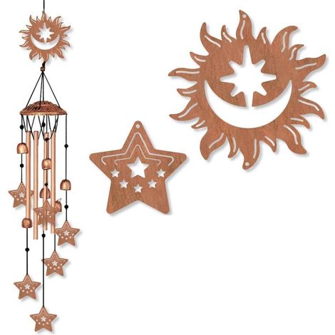 Carillon éolien en forme de visage de soleil et de lune pour extérieur et étoiles - Carillon à vent en aluminium - Carillon à vent en aluminium - Musique rétro avec clochettes pour cour (1/5)
