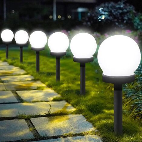 Round LED lamp, solar garden lamp, outdoor floor lamp, solar garden lamp, waterproof outdoor lamp (6 pieces) (1/4)