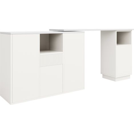 Isola cucina girevole 360° bianca in MDF con contenitore e piano effetto marmo (1/5)