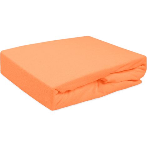 Sábana bajera ajustable de 200x220 cm, de rizo de algodón, color naranja. (1/5)