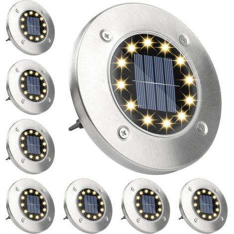 8PCS jardin Lampe solaire à 12Led encastrable dans le sol, spot lumineux, luminaire décoratif d'extérieur