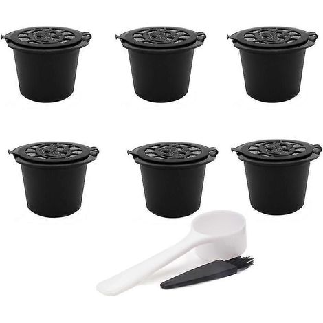 Wiederverwendbar für Kaffeekapselbecher mit Löffelbürste, nachfüllbarer Kaffeekapsel-Füllfilter – Schwarz (1/5)
