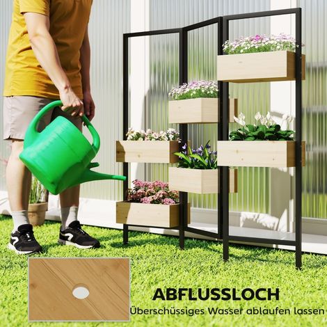 Jardinière avec brise-vue, bac surélevé avec treillis pliable, 6 bacs à plantes avec trous de drainage, acier (1/5)