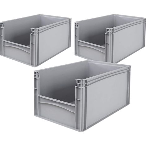 BRB 3 bacs Euro avec ouverture sur un côté frontal, L x l x H 600 x 400 x 320 mm, couleur : gris