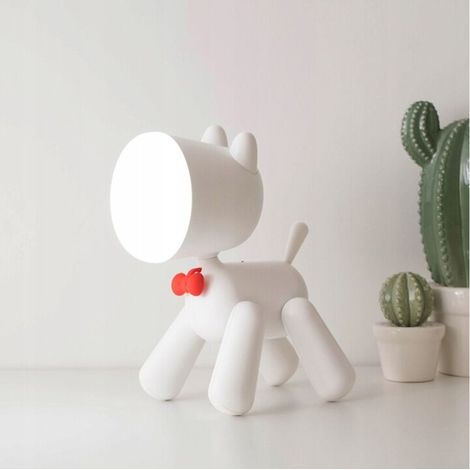 Les étudiants de bande dessinée de veilleuse apprennent à charger une petite lampe de table à LED, maison de chambre à coucher avec lampe de chevet endormie, blanc (1/5)