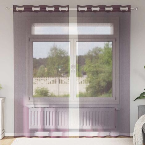 Paire de Rideaux Voilages à Œillets Semi-Transparents Polyester Violet 140 x 245 cm - PANGIVO (1/5)