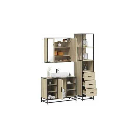 Ensemble de meubles de salle de bain 3 pcs chêne sonoma (1/5)