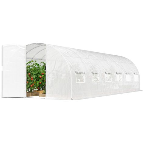 Serre tunnel jardin 24m² avec portes et 12 fenêtres moustiquaires, 295x798x199cm