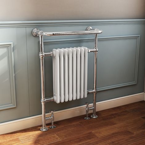 NRG Traditional Bathroom Heated Towel Rail Column Radiator Cast Iron Rad White & Chrome 952x659 mm (1/5)
