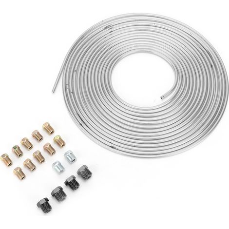 Tuyau de frein de 7,62 m (25 pi) en cuivre nickelé, diamètre extérieur 4,76 mm (3/16 po), avec raccords pour système de freinage hydraulique et d'alimentation (argenté). (1/5)