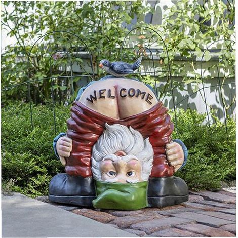 Ornements de nains de jardin de bienvenue - Statue de nain de jardin, artisanat nain en résine imperméable et amusant pour ornements de pelouse, décorations intérieures ou extérieures (1/5)