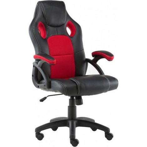 Poltrona da gaming e/o ufficio girevole con ruote e braccioli Nero Rosso Mada